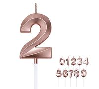 Candele di compleanno, a forma di numero 3D, dorate, glitterate, per torta di compleanno, 0, 1, 2, 3, 4, 5, 6, 7, 8, 9, decorazione per torte di nozze (oro rosa, 2)
