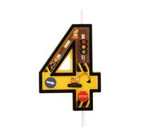 Candele di Compleanno a Tema Costruzione, a Strisce Gialle e Nere Candele con Numeri Topper Torta per Tema Costruzione Ragazzi Articoli per Feste di Compleanno Decorazioni (Numero 4)