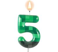 Candele di Compleanno a Tema TNT per Torta, Candele di Compleanno con Numeri Verdi Pixel Topper per Torta TNT per Compleanno Matrimonio Baby Shower Videogioco Decorazioni per Feste (Numero 5)