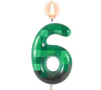 Candele di Compleanno a Tema TNT per Torta, Candele di Compleanno con Numeri Verdi Pixel Topper per Torta TNT per Compleanno Matrimonio Baby Shower Videogioco Decorazioni per Feste (Numero 6)