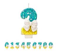 Candele di compleanno ad arco 1 numero, 3D blu giallo per 1° compleanno, candele per torte fatte a mano con glitter brillanti - Perfette per feste di compleanno a tema