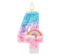 Candele di Compleanno Arcobaleno con Numero, Candele di Compleanno a Forma Macaron Articoli per Feste a Tema Cartoni Animati Decorazioni per Torte Arcobaleno (Numero 4)