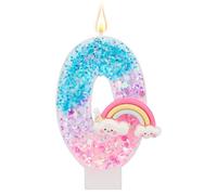 Candele di Compleanno Arcobaleno con Numero, Candele di Compleanno a Forma Macaron Articoli per Feste a Tema Cartoni Animati Decorazioni per Torte Arcobaleno (Numero 0)