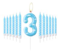 Candele di compleanno blu e bianche, motivo nuvole bianche cielo, candele numero 3, adatte per feste di bambini, feste di compleanno per bambini, attività a tema dei bambini