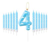 Candele di compleanno blu e bianche, motivo nuvole bianche cielo, candele numero 4, adatte per feste di bambini, feste di compleanno per bambini, attività a tema dei bambini