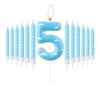 Candele di compleanno blu e bianche, motivo nuvole bianche cielo, candele numero 5, adatte per feste di bambini, feste di compleanno per bambini, attività a tema dei bambini