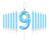 Candele di compleanno blu e bianche, motivo nuvole bianche cielo, candele numero 9, adatte per feste di bambini, feste di compleanno per bambini, attività a tema dei bambini