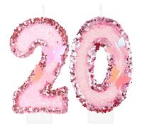 Candele di compleanno, candela numero 20, decorazioni per il 20° compleanno a forma di farfalla, per donne/ragazze, candela rosa di buon compleanno per torta, fatta a mano, con paillettes, decorazione