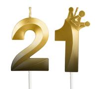 Candele di Compleanno,Candela Numero 21,Candele Incoronata con Numeri da 5cm Oro nero,Candele di compleanno per torta,Candele per torte topper Ragazzo Ragazza per Feste Anniversario Decorazioni