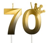 Candele di Compleanno,Candela Numero 70,Candele Incoronata con Numeri da 5cm Oro nero,Candele di compleanno per torta,Candele per torte topper Ragazzo Ragazza per Feste Anniversario Decorazioni