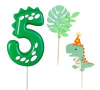 Candele di compleanno,Candele di Compleanno con Dinosauro,Candela numero 5,con 2 pezzi di cake topper,per Ragazzi Ragazze Adulti Festa a Tema Dino Celebrazione Forniture