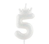 Candele di compleanno con corona bianca glitterata, classica candela bianca con numero di compleanno per decorazioni per torte, decorazioni per ragazze, anniversario di matrimonio, celebrazione