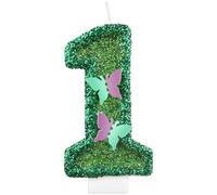 Candele di compleanno con farfalla glitterata, 1 candela verde numero 1 per torta, decorazioni per il primo compleanno per ragazze, candele a tema farfalla, decorazioni per torte per ragazze e donne