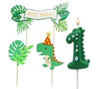 Candele di compleanno con numeri 1, candele di compleanno, dinosauro, con decorazione per torte Dino, candela 1, decorazione per torta per 1° compleanno, decorazione per il compleanno di Dino Happy