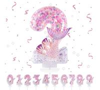 Candele di compleanno con numeri 2,3D, candele di compleanno sirene rosa, 2, decorazione per torte, compleanni, candele di compleanno per decorazioni di compleanno