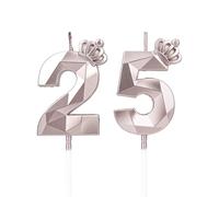 Candele di compleanno con numeri 25 con corona, 3D per compleanni, decorazioni di compleanno, candele per bambini, per feste, matrimoni, feste aziendali, anniversari (oro rosa, #25)
