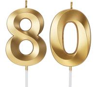 Candele di compleanno, con numero, per torte, buon compleanno, design 3D, per anniversario di matrimonio, feste, decorazioni per torta (oro, 80)
