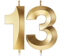 Candele di compleanno, con numero, per torte, buon compleanno, design 3D, per anniversario di matrimonio, feste, decorazioni per torta (oro, 13)