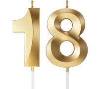Candele di compleanno, con numero, per torte, buon compleanno, design 3D, per anniversario di matrimonio, feste, decorazioni per torta (oro, 18)