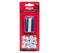 Candele di compleanno da calcio, 12 pezzi, 6 cm, blu/bianco, decorazione per torte di compleanno per bambini
