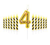 Candele di compleanno di Veicolo da costruzione, per ragazzi ragazza Candele del 4th compleanno，candela numero 4 di compleanno con strisce gialle e nere, candela Costruzione Festa a tema Candele