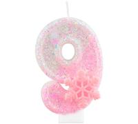 Candele di compleanno glitterate con numero 9 di fiocchi di neve rosa, per torte, decorazioni per 9° compleanno per ragazze, decorazioni per torte a tema congelato, per ragazze e donne, forniture per