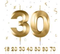 Candele di compleanno numeri, candele di compleanno per torte, 3D, a forma di diamante, numero 18,20,30,40,50,60,70 decorazione per torte (oro 30)