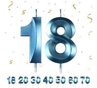Candele di compleanno numeri, candele di compleanno per torte, 3D, a forma di diamante, numero 18,20,30,40,50,60,70 decorazione per torte (Bleu 18)