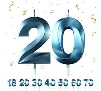 Candele di compleanno numeri, candele di compleanno per torte, 3D, a forma di diamante, numero 18,20,30,40,50,60,70 decorazione per torte (Bleu 20)