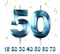 Candele di compleanno numeri, candele di compleanno per torte, 3D, a forma di diamante, numero 18,20,30,40,50,60,70 decorazione per torte (Bleu 50)