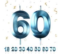 Candele di compleanno numeri, candele di compleanno per torte, 3D, a forma di diamante, numero 18,20,30,40,50,60,70 decorazione per torte (Bleu 60)