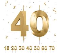 Candele di compleanno numeri, candele di compleanno per torte, 3D, a forma di diamante, numero 18,20,30,40,50,60,70 decorazione per torte (oro 40)