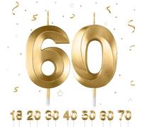 Candele di compleanno numeri, candele di compleanno per torte, 3D, a forma di diamante, numero 18,20,30,40,50,60,70 decorazione per torte (oro 60)