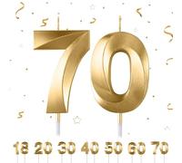 Candele di compleanno numeri, candele di compleanno per torte, 3D, a forma di diamante, numero 18,20,30,40,50,60,70 decorazione per torte (oro 70)