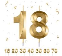 Candele di compleanno numeri, candele di compleanno per torte, 3D, a forma di diamante, numero 18,20,30,40,50,60,70 decorazione per torte (oro 18)