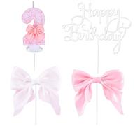 Candele di compleanno Numero 2, 3D Rosa Candela Numero 2, Farfalla Decorazione Torta Compleanno, Topper Happy Birthday, Candele Torta Topper Decoration per Festa Matrimonio Sconto Laurea