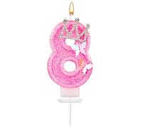 Candele di Compleanno Numero, 7,3cm Candele con Numeri Glitterati Rosa con Farfalla e Corona Strass Candele con Numeri Compleanno Perfette Decorazioni per Anniversari Compleanno(Numero 8
