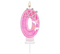 Candele di Compleanno Numero, 7,3cm Candele con Numeri Glitterati Rosa con Farfalla e Corona Strass Candele con Numeri Compleanno Perfette Decorazioni per Anniversari Compleanno(Numero 0)