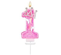 Candele di Compleanno Numero, 7,3cm Candele con Numeri Glitterati Rosa con Farfalla e Corona Strass Candele con Numeri Compleanno Perfette Decorazioni per Anniversari Compleanno(Numero 1)