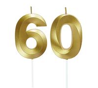 Candele di Compleanno Numero,Candele Decorazione di Topper Torta Buon Compleanno,per Festa Nozze Anniversario Celebrazione Forniture,60 anni (Oro)