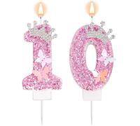 Candele di Compleanno Numero, Rosa Glitter Corona Farfalla Buon Compleanno Paillettes Candela Principessa Topper per Torta Decorazioni per Feste di Matrimonio Anniversario Forniture (10)
