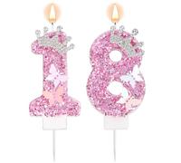 Candele di Compleanno Numero, Rosa Glitter Corona Farfalla Buon Compleanno Paillettes Candela Principessa Topper per Torta Decorazioni per Feste di Matrimonio Anniversario Forniture (18)