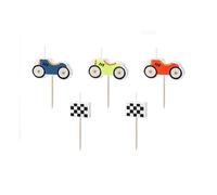 Candele di compleanno per auto da corsa, 2-3 cm, set da 3 pezzi, decorazione per torte di compleanno per bambini, set di candele in blu, giallo, rosso