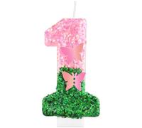 Candele di compleanno rosa e verde, decorazioni per feste rosa e verdi, candele a farfalla numero 1 per torta, decorazioni per il primo compleanno delle ragazze, candele a farfalla per feste di