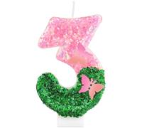 Candele di compleanno rosa e verde, decorazioni per feste rosa e verdi, candele a farfalla numero 3 per torta, decorazioni per il 3° compleanno delle ragazze, candele a farfalla per feste di