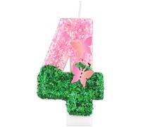 Candele di compleanno rosa e verde, decorazioni per feste rosa e verdi, candele a farfalla numero 4 per torte, decorazioni per il 4° compleanno delle ragazze, candele a farfalla per feste di