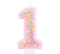Candele di compleanno rosa macaron 1 per ragazze, arcobaleno pastello macaron numero 1 candela per torta, decorazione colorata per torta 1 ° compleanno, decorazione per feste di nozze a tema dolce