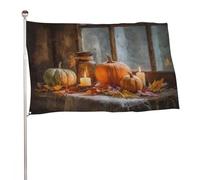Candele di zucche foglie autunnali sul tavolo bandiera 3x5 Ft all'aperto giardino bandiere banner decorazione per cortile portico prato fattoria