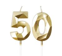 Candele dorate per 50° compleanno, 3D oro numero 50 candela per torta, decorazioni per 50° compleanno per donne e uomini, candele decorazioni dorate Torta Topper per feste Suppie