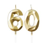 Candele dorate per 60° compleanno, 3D oro numero 60 candela per torta, decorazioni per 60° compleanno per donne e uomini, candele decorazioni dorate Torta Topper per feste Suppie